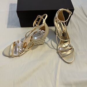 Badgley Mischka Gold and Ivory Strappy Wedges